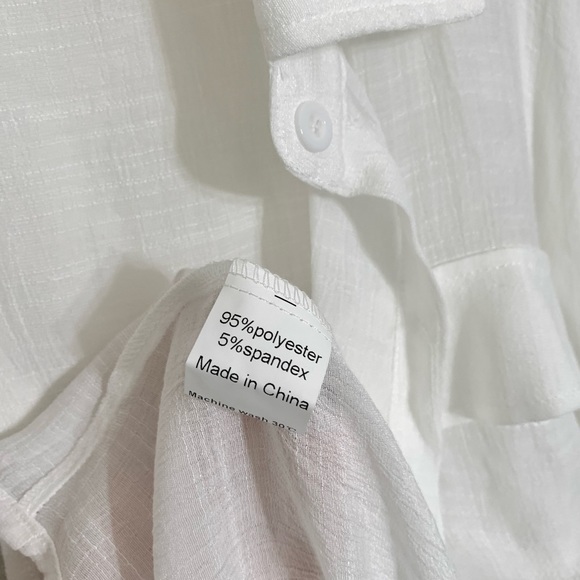 Womens White Linen Coverup Flowy Lightweight Sheer Button Down Shirt One Size - Picture 10 of 10